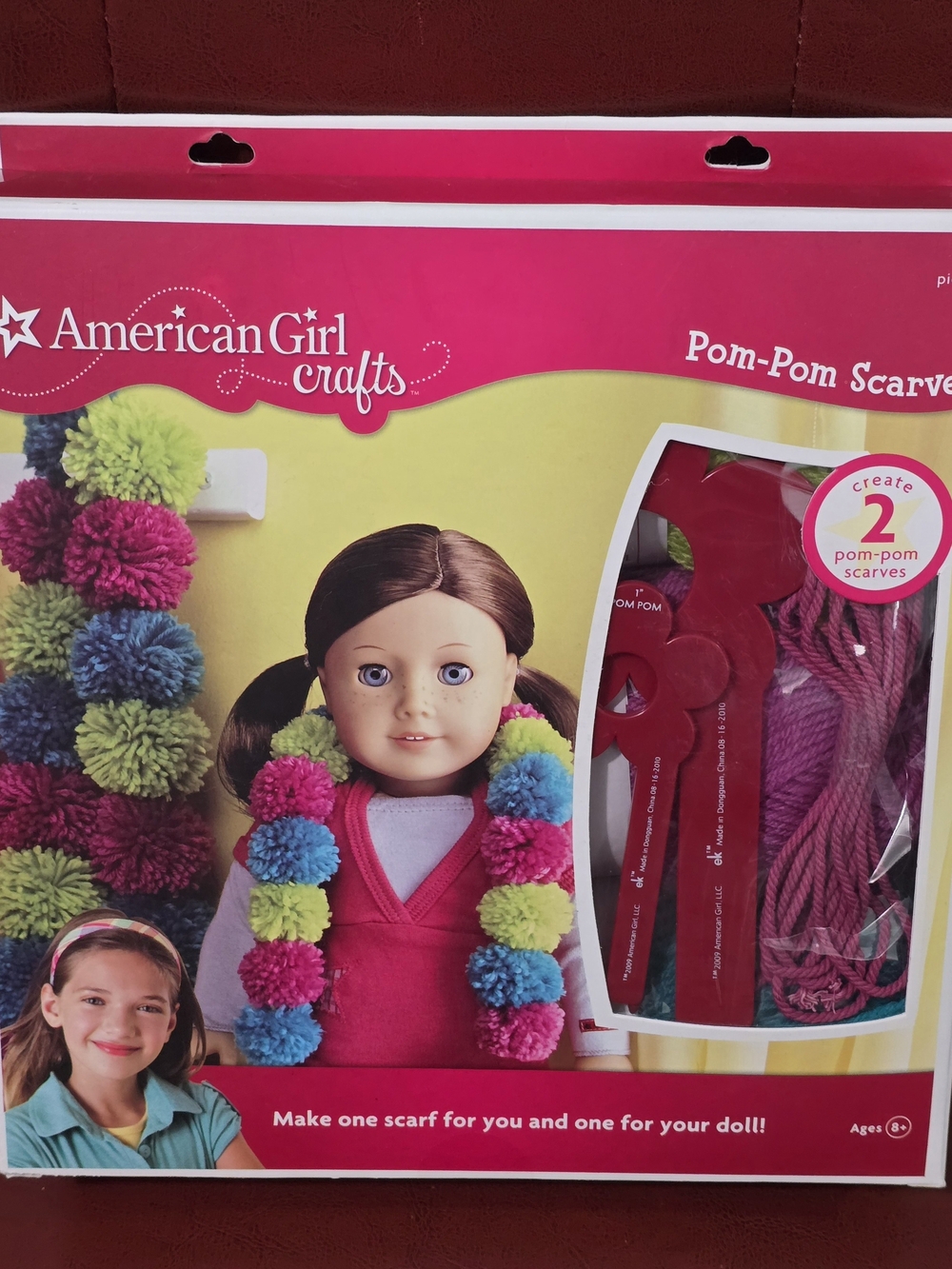 American Girl Pom-Pom Scarf Kit - Pink, Lime Green, Sky Blue